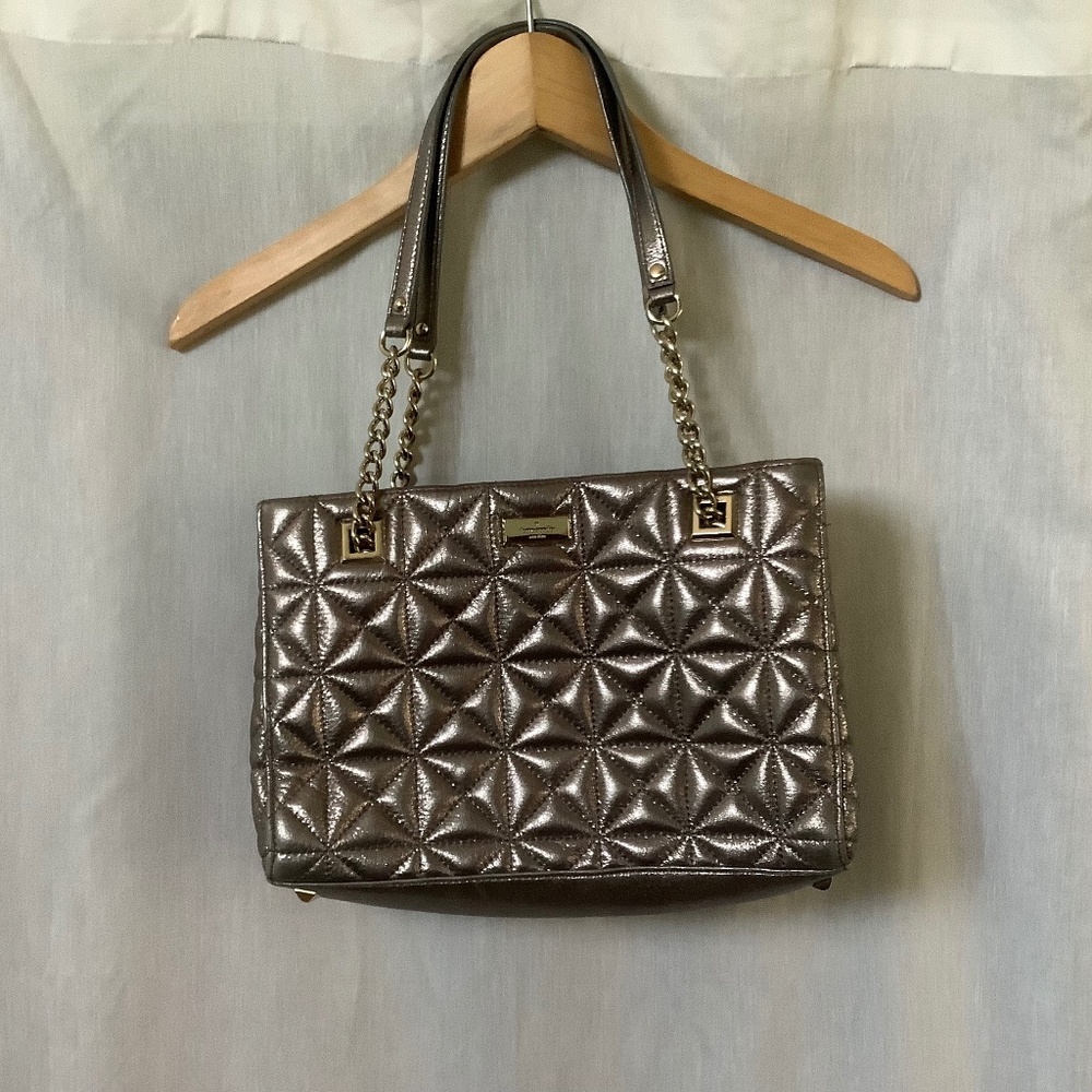 Kate Spade quilted metallic gray shoulder bag